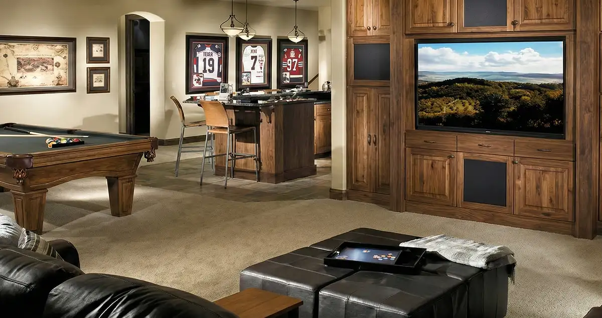 finished basement remodeling project transforming a basement into a comfortable living space in Baltimore, MD