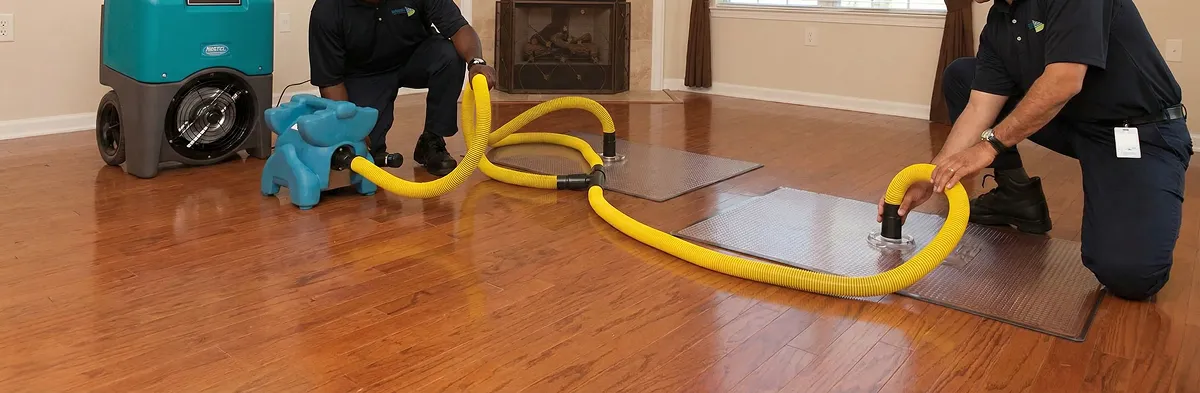 emergency water removal technicians extracting standing water from a home using professional equipment in Baltimore, MD