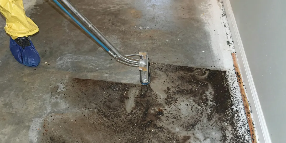 sewage removal technicians extracting contaminated wastewater from a residential floor in Baltimore, MD