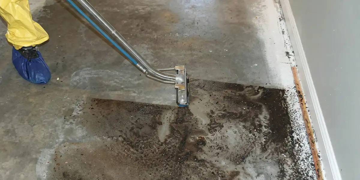 sewage removal technicians extracting contaminated wastewater from a residential floor in Baltimore, MD