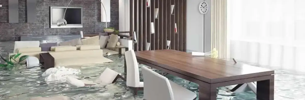 home interior affected by water damage with flooded floors and displaced furniture in Baltimore, MD