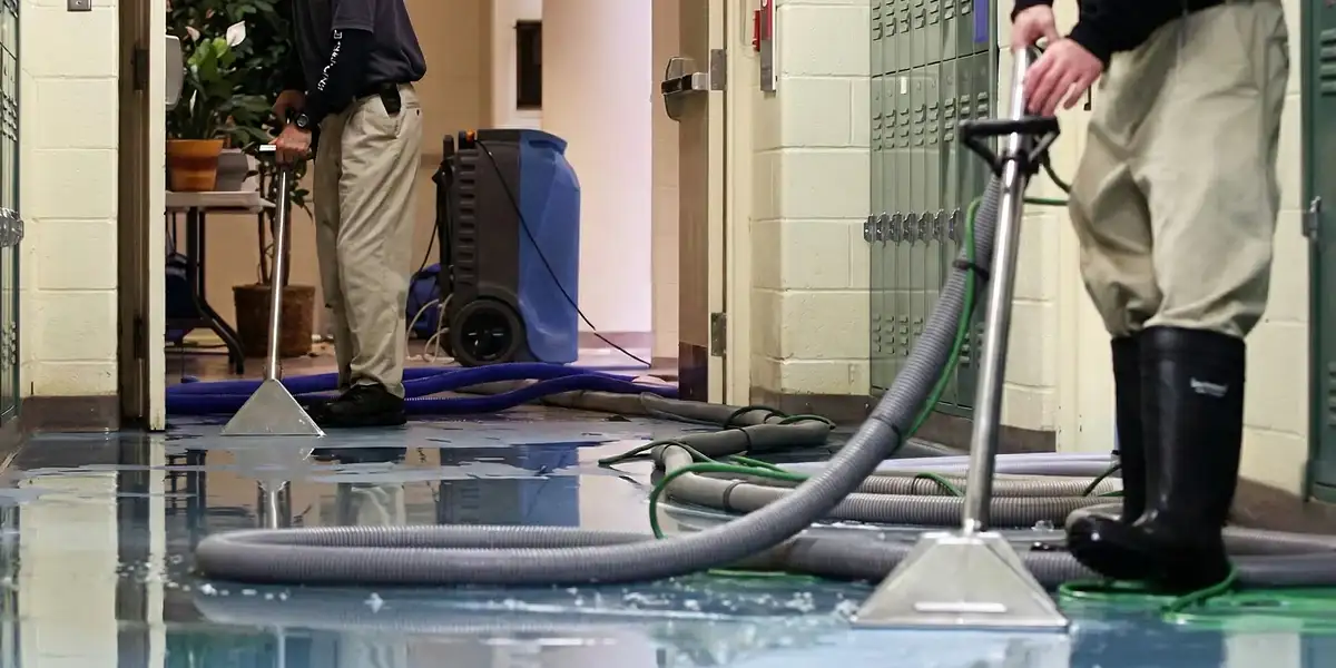 water damage restoration technicians performing professional water extraction inside a property in Baltimore, MD